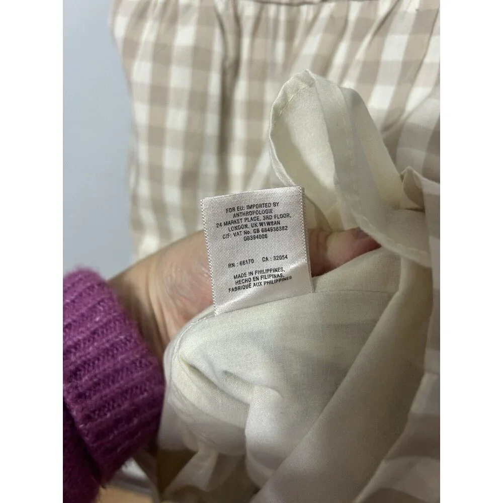 Anthropologie HD in Paris Gingham Print Short Sleeve Belted Dress in Tan Size 4 - Picture 5 of 7
